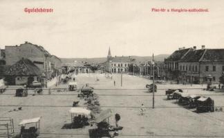 Gyulafehérvár, Piac tér, Hungária szálloda, Weisz Adolf és Jakabffy Albert üzlete / market, square, hotel, shops