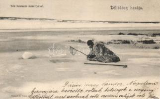 Hortobágy, Délibábok hazája, Téli halászás merettyűvel, Telegdi K. Lajos utóda kiadása (EK)