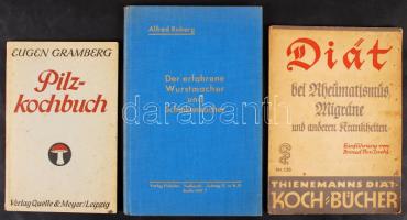 3 német szakácskönyv / 3 German cookbooks: Eugen Gramberg: Pilzkochbuch, Diät bei Rheumatismus, Migräne und Anderen Krankenheiten, Der erfahrene Wurstmacher und Schinkenkocher