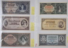 Több mint 100db-ból álló magyar bankjegy gyűjtemény jobb darabokkal, mint: 1943. 100P "Szálasi-kiadás" ívszéllel + 1946. 1.000.000.000BP + 1938. 1P ívszéllel és több sorszámkövető darabokkal. A tétel túlnyomó része unc állapotban, berakóba rendezve és indexelve. Megtekintésre ajánlott! T:vegyes Nice collection of hungarian banknotes (more than 100pcs) with rare types and sequential serial numbers sets mainly in UNC condition. It is well worth seeing!