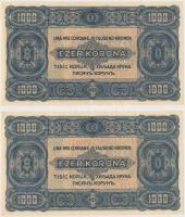 1923. 1000K "T.W." nyomdahely jelöléssel és "8 FILLÉR - NYOLC FILLÉR" felülnyomá...