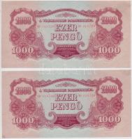 1944. 1000P "A Vöröshadsereg Parancsnoksága" (3x) egymásutáni sorszámmal T:II- hajtatlanok!  Hungary 1944. 1000 Pengő "Red Army" (3x) with sequential serial numbers C:VF unfolded! Adamo P48