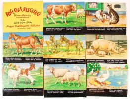 1963 A Boci, cica, kiscsikó c. diafilm eredeti, komplett, fényképezett és montázsolt kockái, a gyártáshoz kb 21x17 cm-es táblák szövegekkel