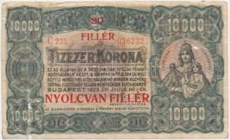 1923. 10.000K T.W nyomdahely jelöléssel "80 FILLÉR / NYOLCVAN FILLÉR" felülbélyegzéssel T:IV