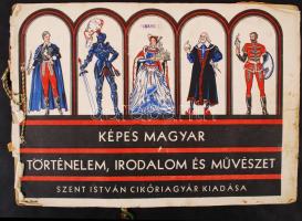 cca 1930 Képes magyar történelem, irodalom és művészet komplett gyűjtőmappa + Utazás Erdélyben Szent István cikóriagyár kiadása. Komplett képes gyűjtőmappa szakadt borítóval