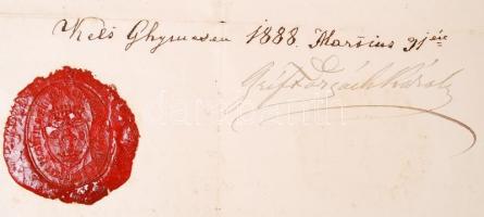 1888 gr. Forgách Károly főrend által aláírt, viaszpecsétes okmány