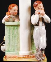 Párocska asztali lámpa, mázas kerámia, jelzés nélkül, apró lepattanásokkal, bura nélkül, m:32 cm