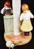 Párocska asztali lámpa, mázas kerámia, jelzés nélkül, apró lepattanásokkal, bura nélkül, m:32 cm