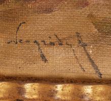 Neogrády Antal (1861-1942): Libapásztorlány a kútnál. Olaj, vászon, jelzett, keretben, 70×100 cm