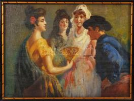 Burchard Bélaváry István (1864-1933):: Udvarló. Olaj, vászon, üvegezett keretben, 30×40 cm