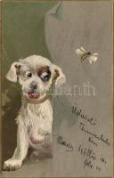 Dog, golden decoration, Emb. litho (EK)