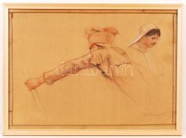 Feszty Árpád (1856-1914): Tanulmányrajz. Vegyes technika, karton, jelzett, keretben, 44×60 cm