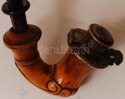 Donáth ezüst (Ag.) fedeles faragott tajtékpipa, jelzett, pipaszárral, m:8 cm