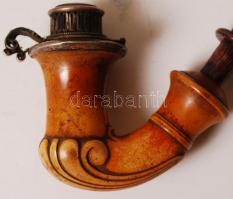 Donáth ezüst (Ag.) fedeles faragott tajtékpipa, jelzett, pipaszárral, m:8 cm