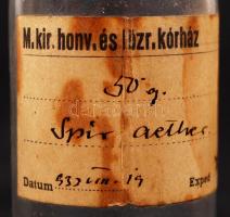 Kis kórházi üvegfiola eredeti kórházi címkével (1933), dugóval, m: 10,5 cm