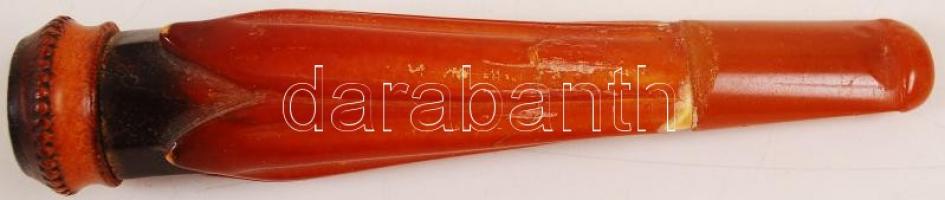 Eduard Trennes Wien borostyán végű tajték szipka eredeti bőr tokban, ragasztott, h: 10 cm