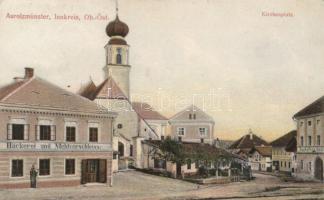 Aurolzmünster, Kirchenplatz, Bäckerei und Mehlverschleiss, Lughofer's Gasthof / square, church, flour and bakery shop, guest house