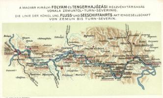Magyar királyi folyam és tengerhajózási Rt. vonala Zemuntól Turnu Severinig, térkép; Klösz / Hungarian Shipping Co. map