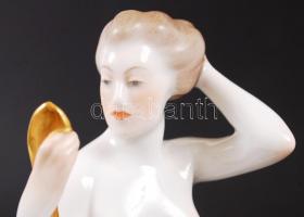 Herendi tükrös akt, kézzel festett, jelzett, hibátlan, m:19 cm