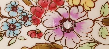 Zsolnay virág mintás dísztál, kézzel festett, jelzett, hibátlan, d:30 cm