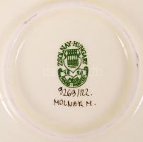 Zsolnay virág mintás dísztál, kézzel festett, jelzett, hibátlan, d:30 cm