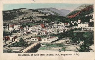 1904 Topánfalva az égés után; a Csiki testvérek kiadása / after fire