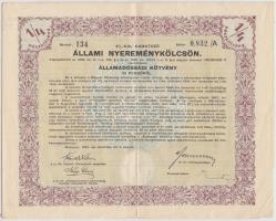 Budapest 1941. "4%-kal kamatozó állami nyereménykölcsön - államadóssági kötvény" 50P, 100P és 150P-ről szelvényekkel T:III