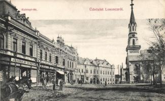 Losonc, Kubinyi tér, Jamrich Gusztáv szabóüzlete, ifj. Steiner József kereskedése; kiadja Redlinger Ignácz / Kubinyi square (EK)