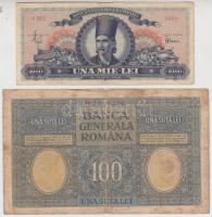 Románia/német megszállás 1917. 100L + Románia 1948. 1000L T:III,III-
Romania/German occupation 1917....