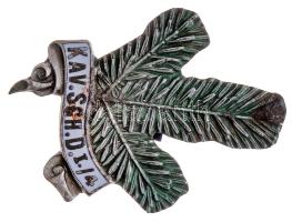 Osztrák-Magyar Monarchia ~1915. "I./4 Lovas Lövész Osztály" zománcozott fém sapkajelvény (37x30mm) T:2 Austro-Hungarian Monarchy ~1915. "I./4 Cavalry Infantry Division" enamelled metal cap badge (37x30mm) C:XF