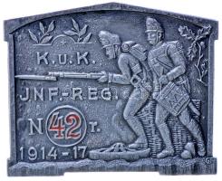 Osztrák-Magyar Monarchia 1914-1917. "42. Gyalogezred" ezüstözött hadifém sapkajelvény (31x38mm) T:1- Austro-Hungarian Monarchy 1914-1917. "42nd Hungarian Royal Infantry Regiment" silver plated cap badge (31x38mm) C:AU