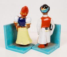 Szécsi könyvtámasz pár, kézzel festett, mázas kerámia, jelzett, apró máz hibák, m:19 (2×)