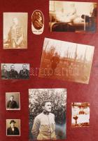 cca 1910-1920 Családi fotóalbum kb. 100 érdekes képpel, köztük több katonai fotóval, 3x4 és 9x14 cm ...