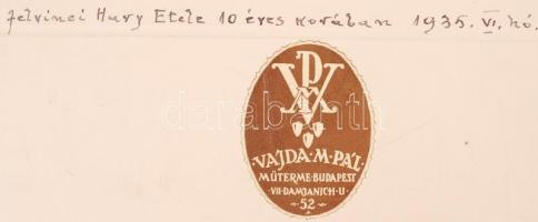 1935 Vajda M. Pál műterme: Cserkészfiú ruháján Jamboree jelzéssel, fotó kartonra kasírozva, hátoldal...