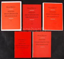 5 db minikönyvekkel kapcsolatos kiadás- Buza Márton: Magyar miniatűr könyvek bibliográfiája (1692-1973, 1974-1975, 1976, 1977, 1978-1980). Kiadói papírkötés, jó állapotban.