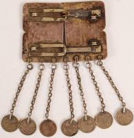 Antik orosz niello díszítésű övcsat, részben ezüst(Ag.), jelzés nélkül, 7 db 10 kopejkással, 6×8 cm