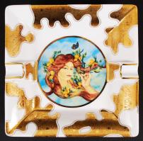 Hollóházi Faragó tálka és váza, kézzel festett, matricás, jelzett, hibátlan, 16×16 cm, m:22 cm