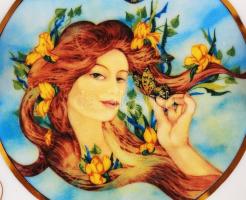 Hollóházi Faragó tálka és váza, kézzel festett, matricás, jelzett, hibátlan, 16×16 cm, m:22 cm