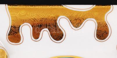 Hollóházi Faragó tálka és váza, kézzel festett, matricás, jelzett, hibátlan, 16×16 cm, m:22 cm