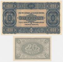 1920. 20f + 1923. 100K (3x) + 1923. 500K (2x) + 1923. 1000K T.W. nyomdahely jelöléssel és "8 FI...