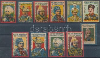 Maharadzsák, 11 db egyedi gyufacímke / Maharajas, 11 match labels