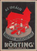 1932 Körtling meleg víz fűtés kisplakát. s: Kun. S. / Central heating poster 18x24 cm
