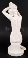 Herendi fésülködő akt, fehér mázas, jelzett (Lux Elek), hibátlan, foltos, m:34 cm