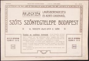 1911 Szőts szőnyegtelep lakberendezési és kerti cikkek képes árjegyzéke. Gazdagon illusztrált katalógus / Carpet catalogue with many pictures 16p. 31x23 cm