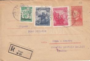 Díjkiegészített díjjegyes boríték Rómába, PS-cover with additional franking as registered cover to Roma