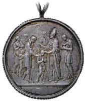 1841. augusztus 15. "Húber Ferencz" nevével gravírozott keresztelői ezüst medál, előoldalon részletgazdag katolikus szertartási jelenettel (57mm/25.13g) T:2,2- Hungary 1841. Silver baptism medal named to Húber Ferencz (57mm/25.13g) C:aXF