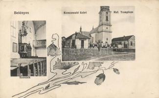 Belényes, Református templom, Konczwald-üzlet / church, Konczwald's shop, floral