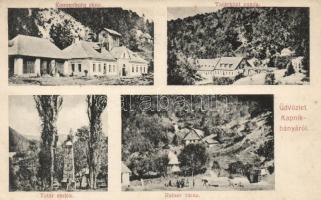 Kapnikbánya, Kaunenburg akna, Tatárközi zúzda, Tatár emlék, Rainer tárna; kiadja Haraga Márton / mine buildings