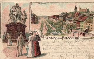 1899 Pozsony, Promenade, Maria Theresia Monument, litho