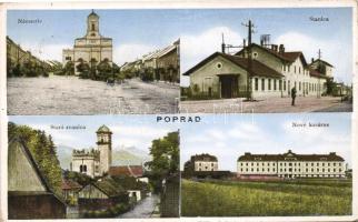 Poprád, square, railway station, old bell tower, barracks